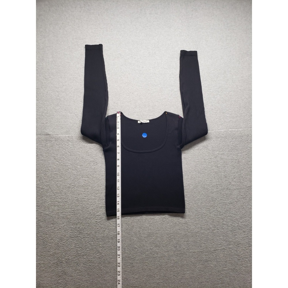Zara Women Cropped Top XS Black Scoop Neck Long Sleeve Pullover Slim Logo Casual - Picture 15 of 16